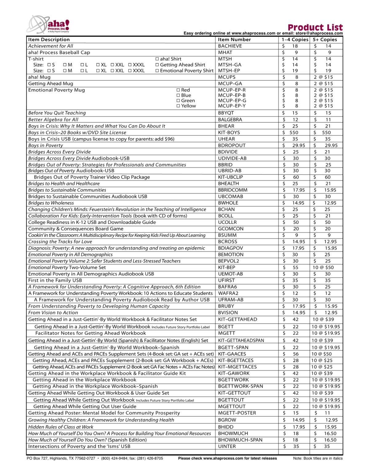 aha! Process Printable Order Form - aha! Process